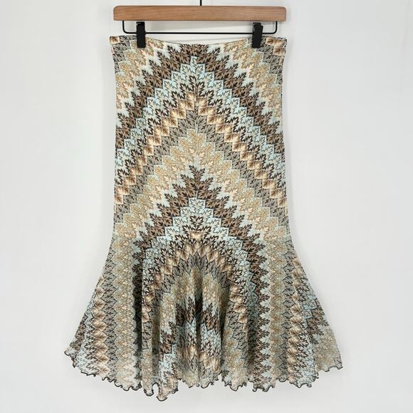 Banana Republic Boho Blue and Brown Flowy Midi Skirt Size XS - Picture 2 of 6